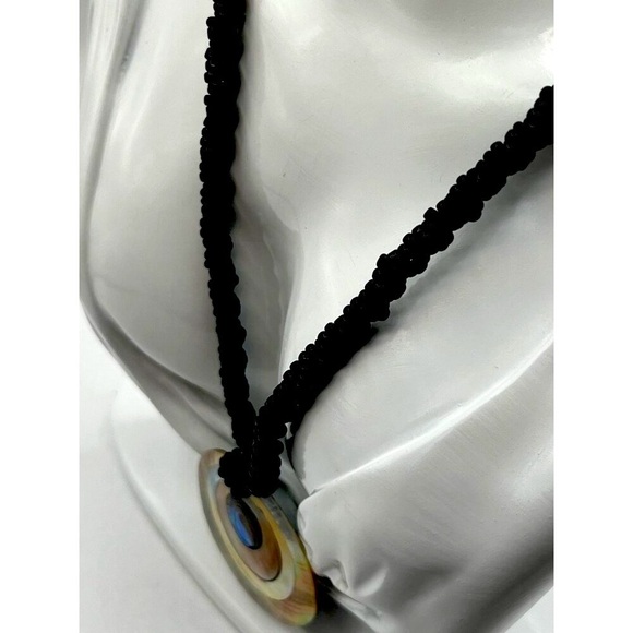 Handmade Black Beaded Necklace With Abalone Shell Pendant.  A34 - Picture 5 of 7